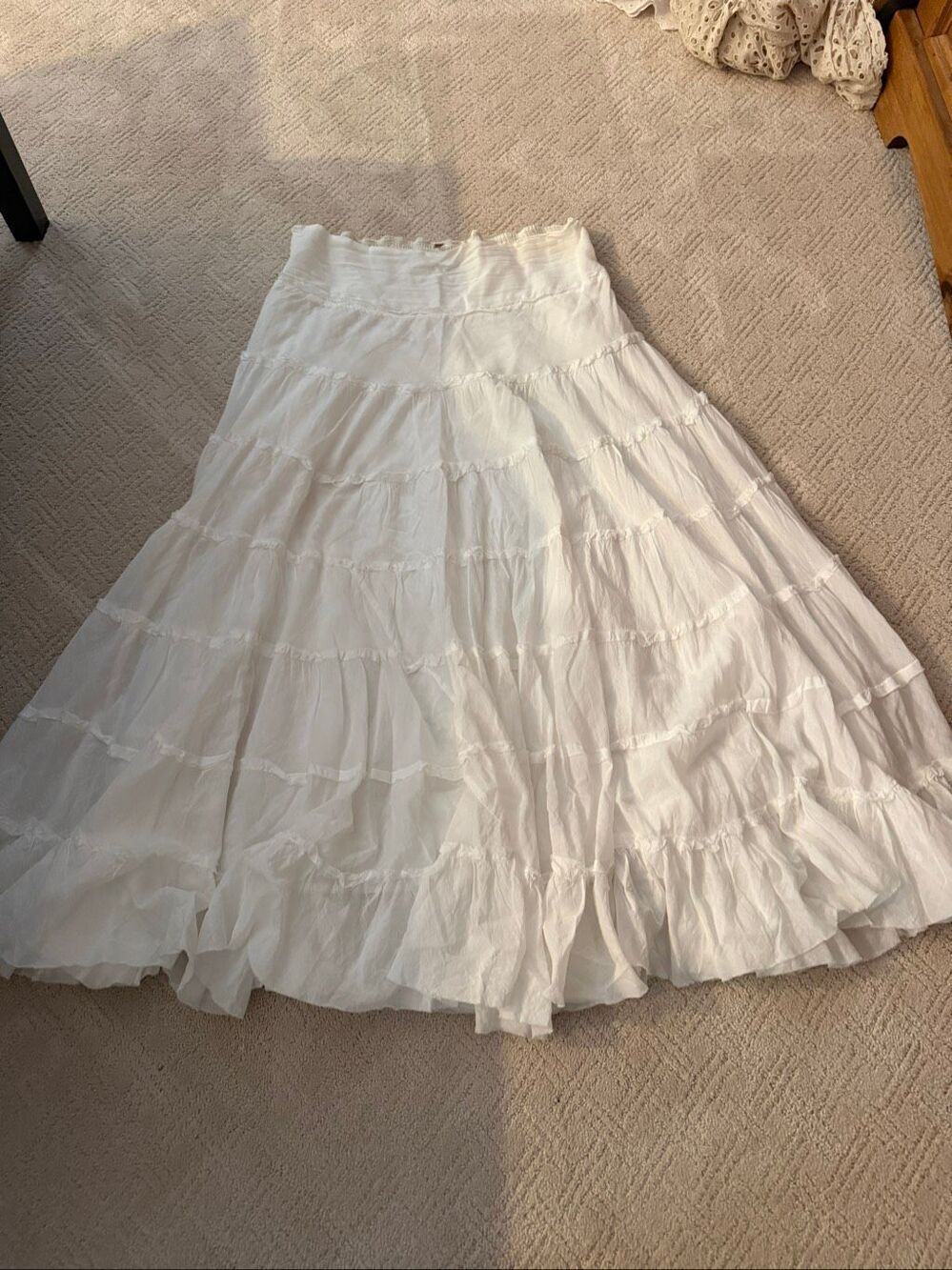 Free People Stuck in A Moment Cream Puff White Cotton Tiered Maxi Skirt - Picture 4 of 11